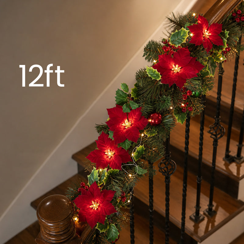 Lighted Christmas Poinsettia Garland