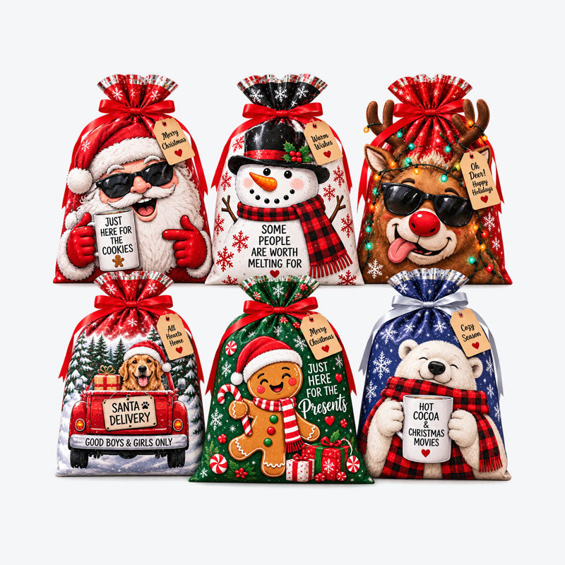 Funny Christmas Drawstring Gift Bags