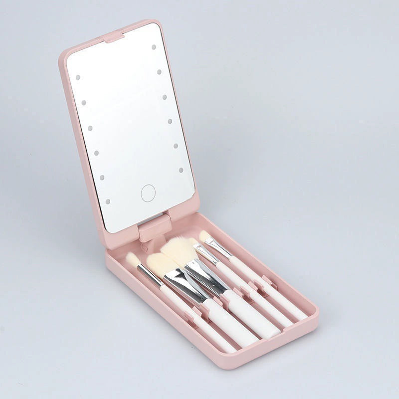 Rotatable LED makeup box folding mirror