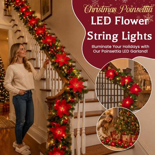 Lighted Christmas Poinsettia Garland