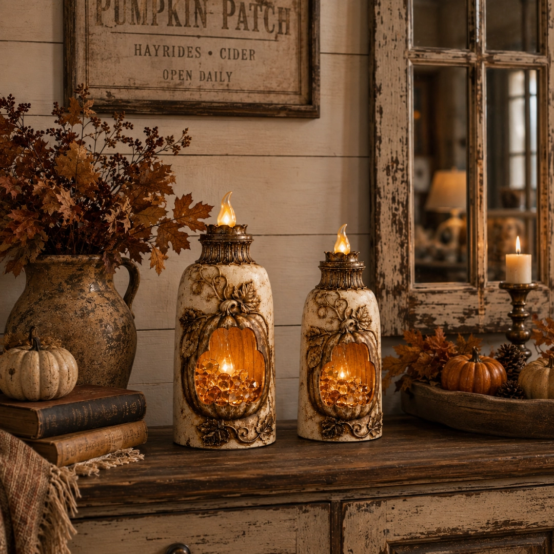 Vintage Pumpkin Glow Lantern