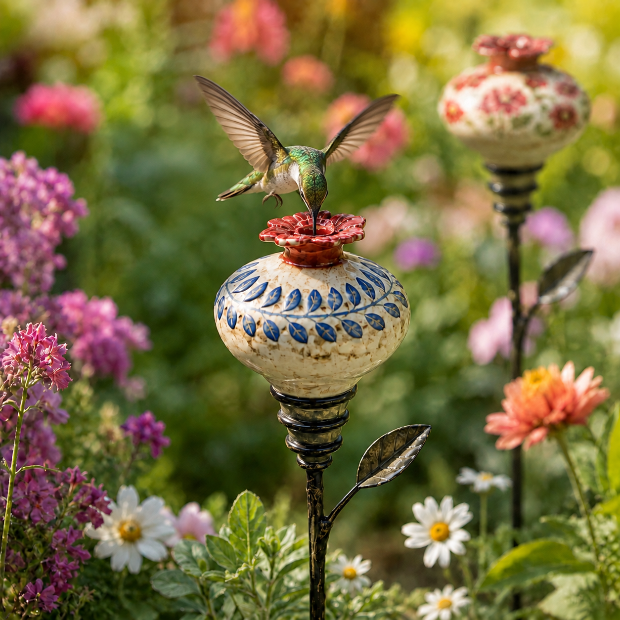 Vintage Hummingbird Garden Feeder Stake