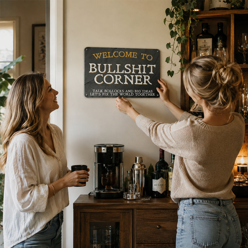 "Welcome to Bullshit Corner" Vintage Metal Wall Sign
