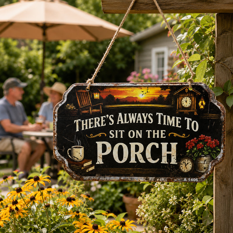 “There’s Always Time To Sit On The Porch” Vintage Metal Wall Sign