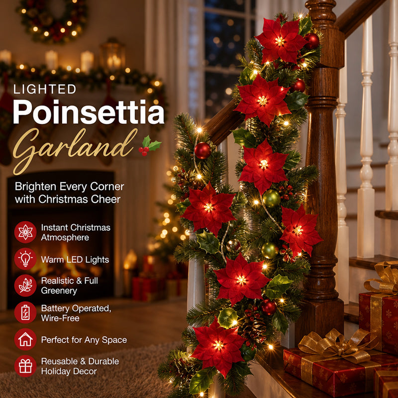Lighted Christmas Poinsettia Garland