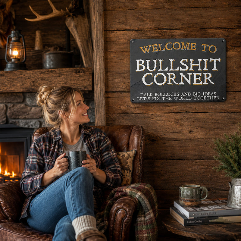 "Welcome to Bullshit Corner" Vintage Metal Wall Sign
