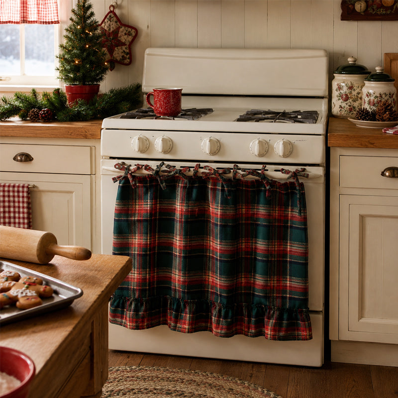 Christmas Plaid Oven Door Towel Curtain