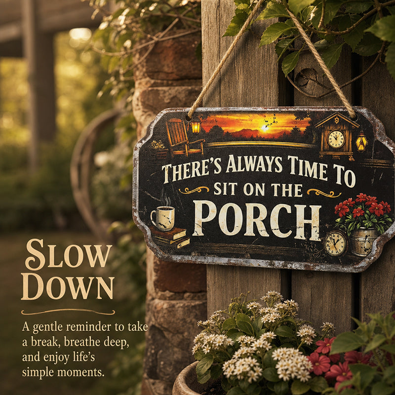 “There’s Always Time To Sit On The Porch” Vintage Metal Wall Sign