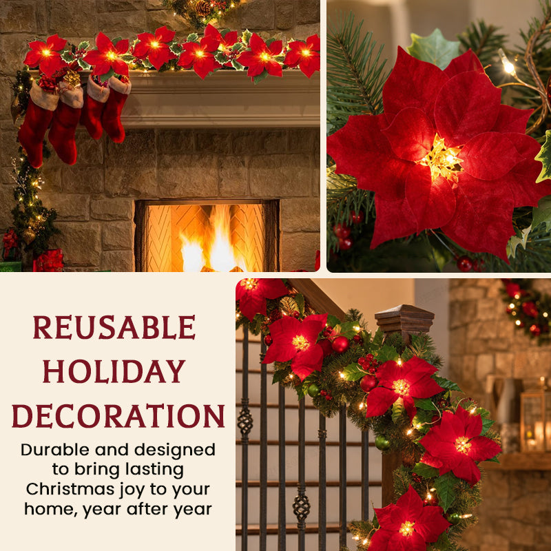 Lighted Christmas Poinsettia Garland