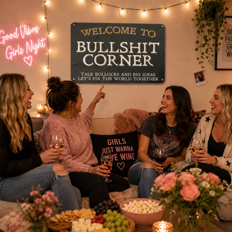 "Welcome to Bullshit Corner" Vintage Metal Wall Sign