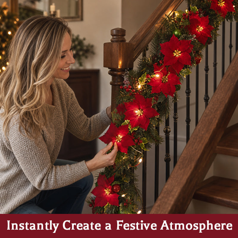 Lighted Christmas Poinsettia Garland