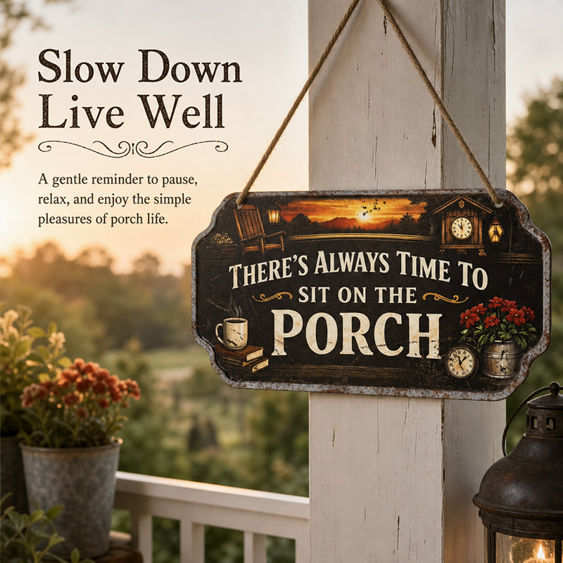“There’s Always Time To Sit On The Porch” Vintage Metal Wall Sign