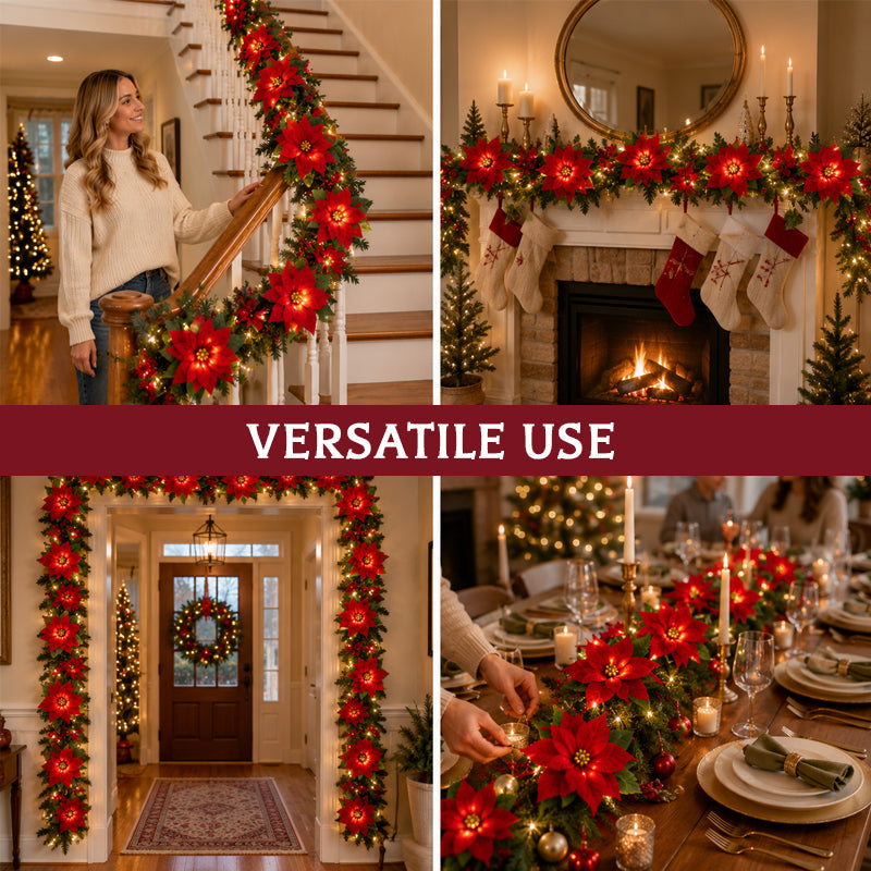 Lighted Christmas Poinsettia Garland