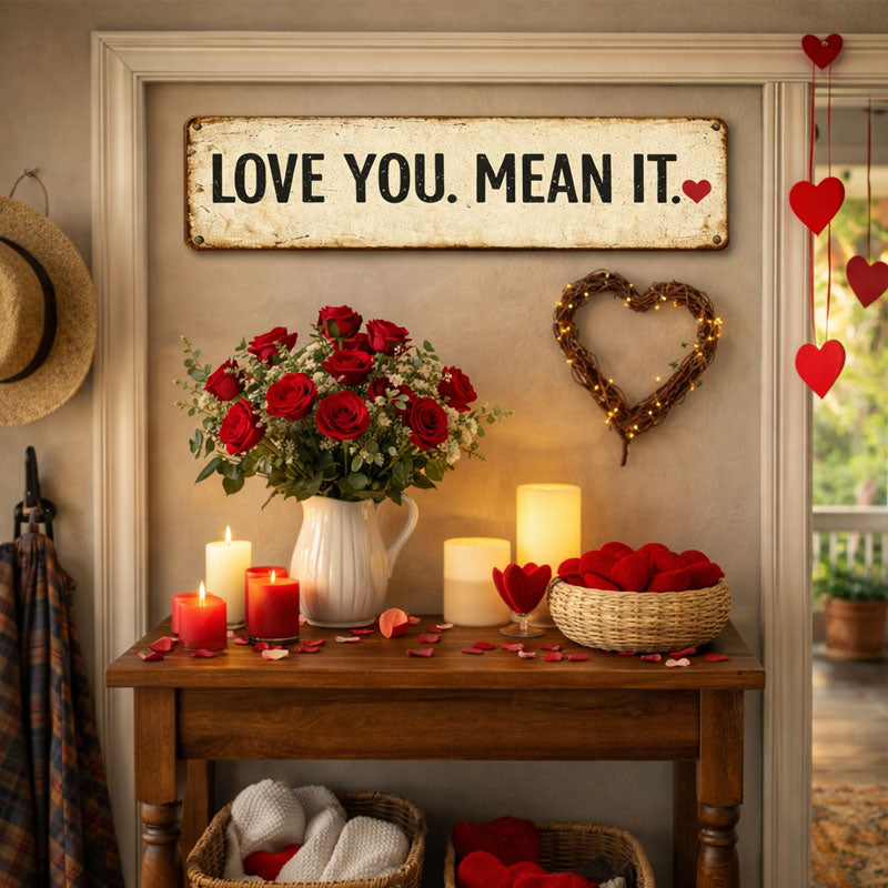 “Love You. Mean It.” Vintage Wall Sign