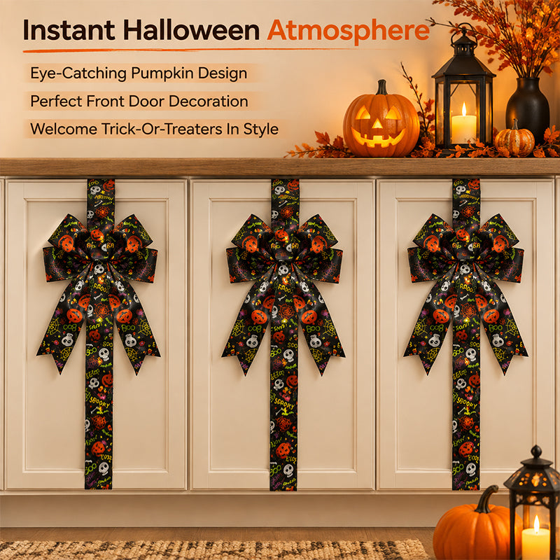 Halloween Pumpkin Bow Door Decor