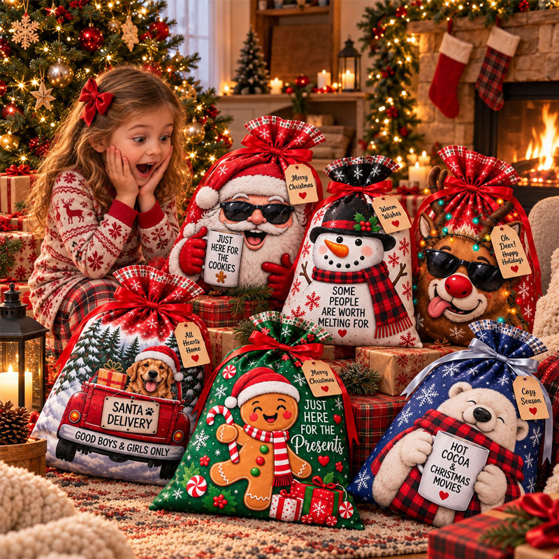 Funny Christmas Drawstring Gift Bags