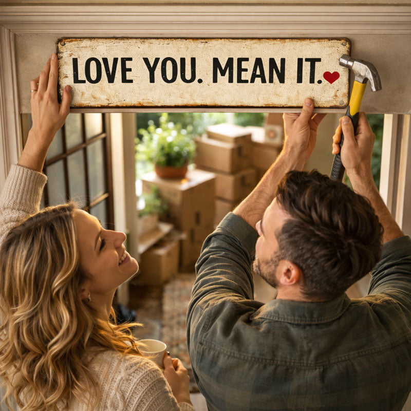 “Love You. Mean It.” Vintage Wall Sign