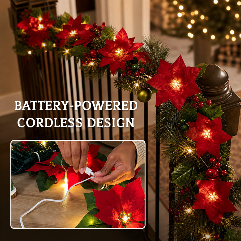 Lighted Christmas Poinsettia Garland