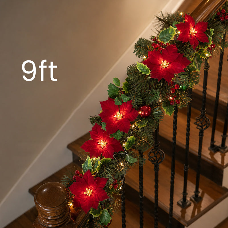 Lighted Christmas Poinsettia Garland