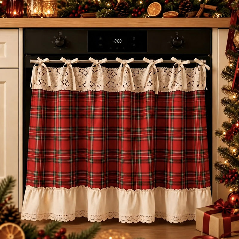 Christmas Plaid Kitchen Curtain