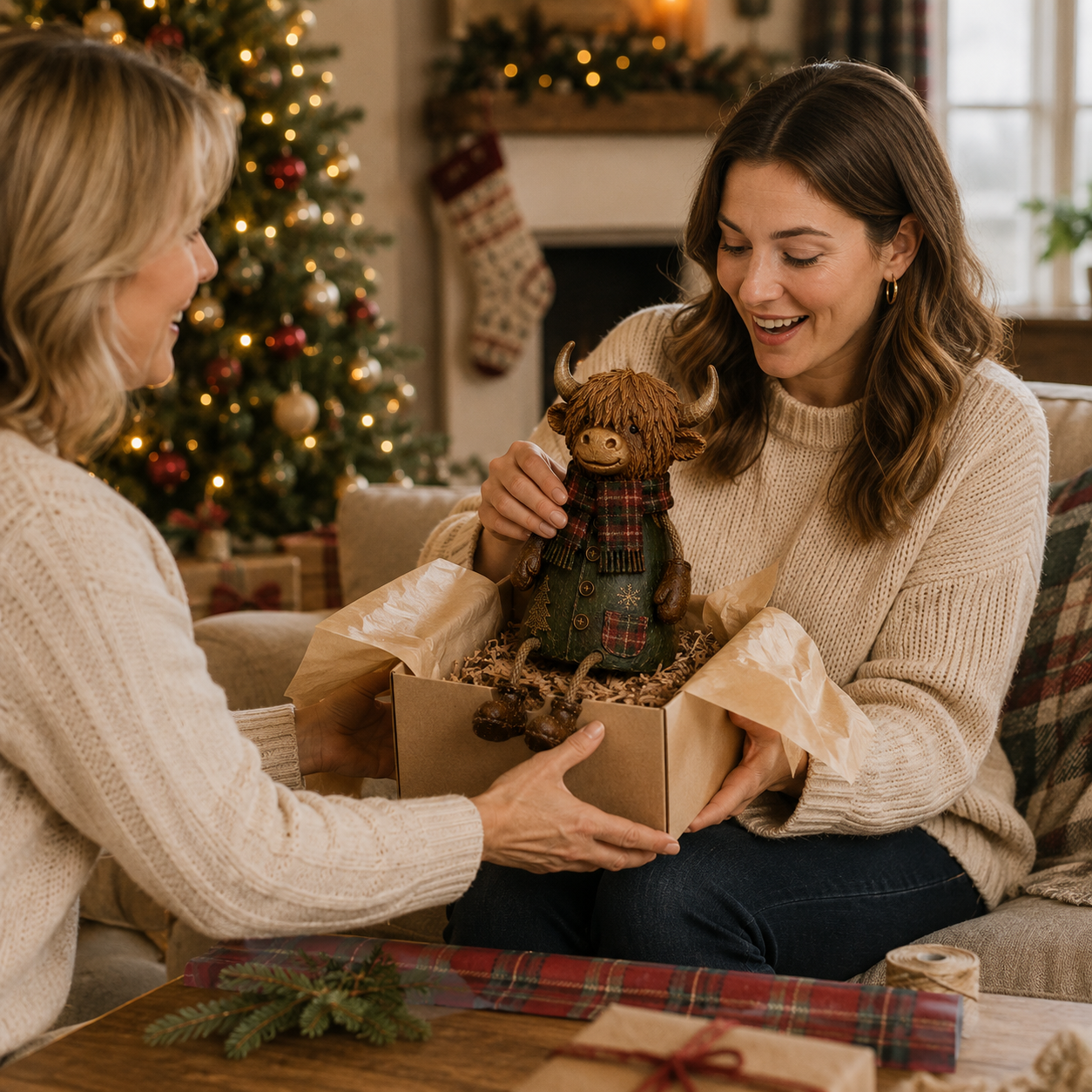 Cozy Christmas Highland Cow Shelf Sitter