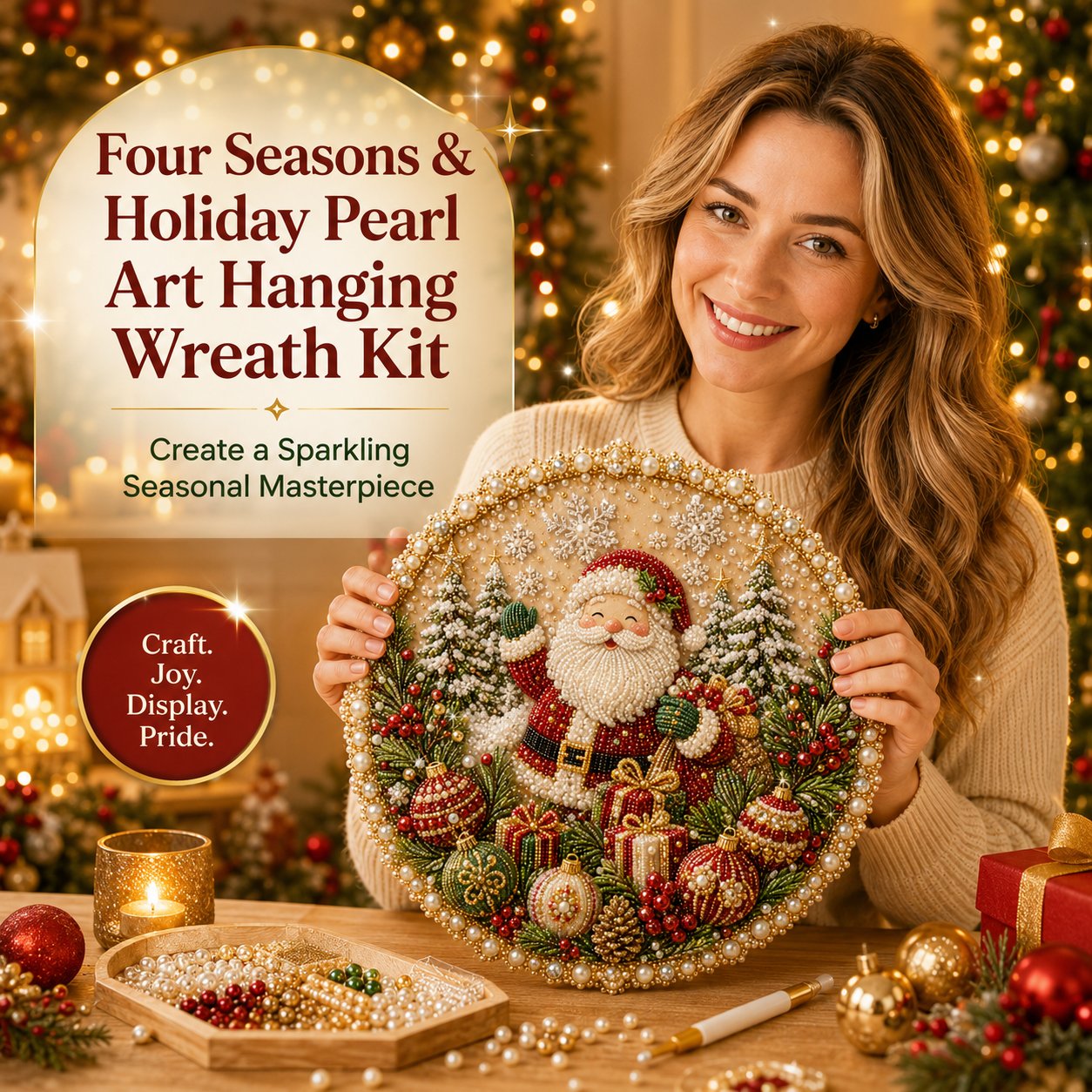 DIY Christmas Pearl Art Wreath Kit